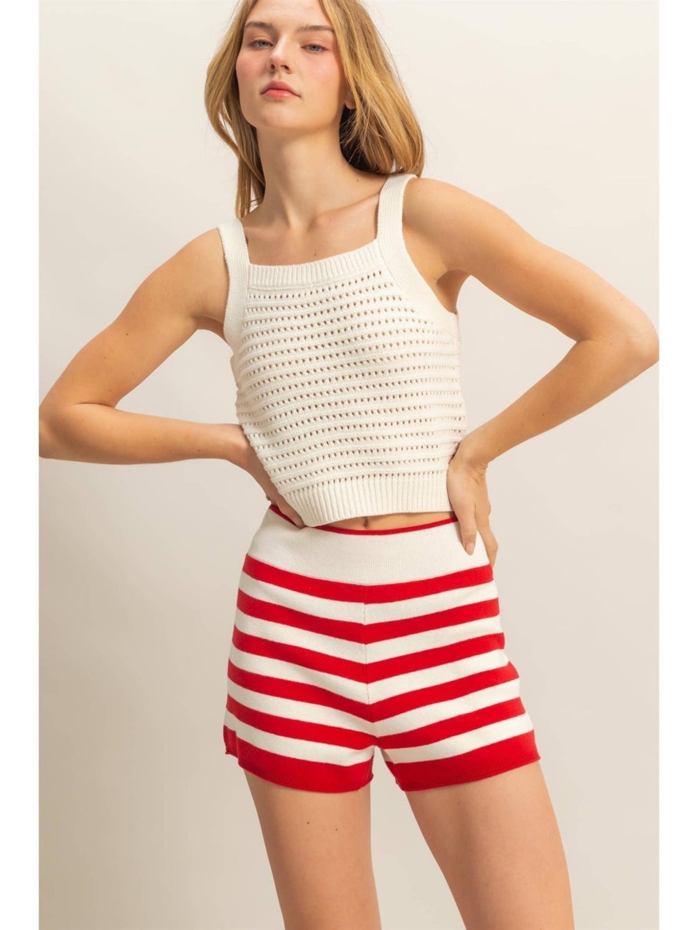 Double Zero Fitted Knit Red Stripe Shorts